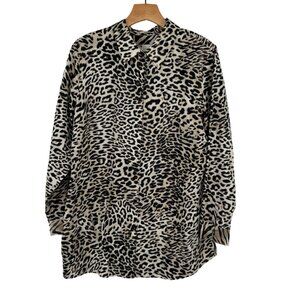 Chico's 2 Leopard Print Button-Up Shirt Long Sleeve Size large Cotton